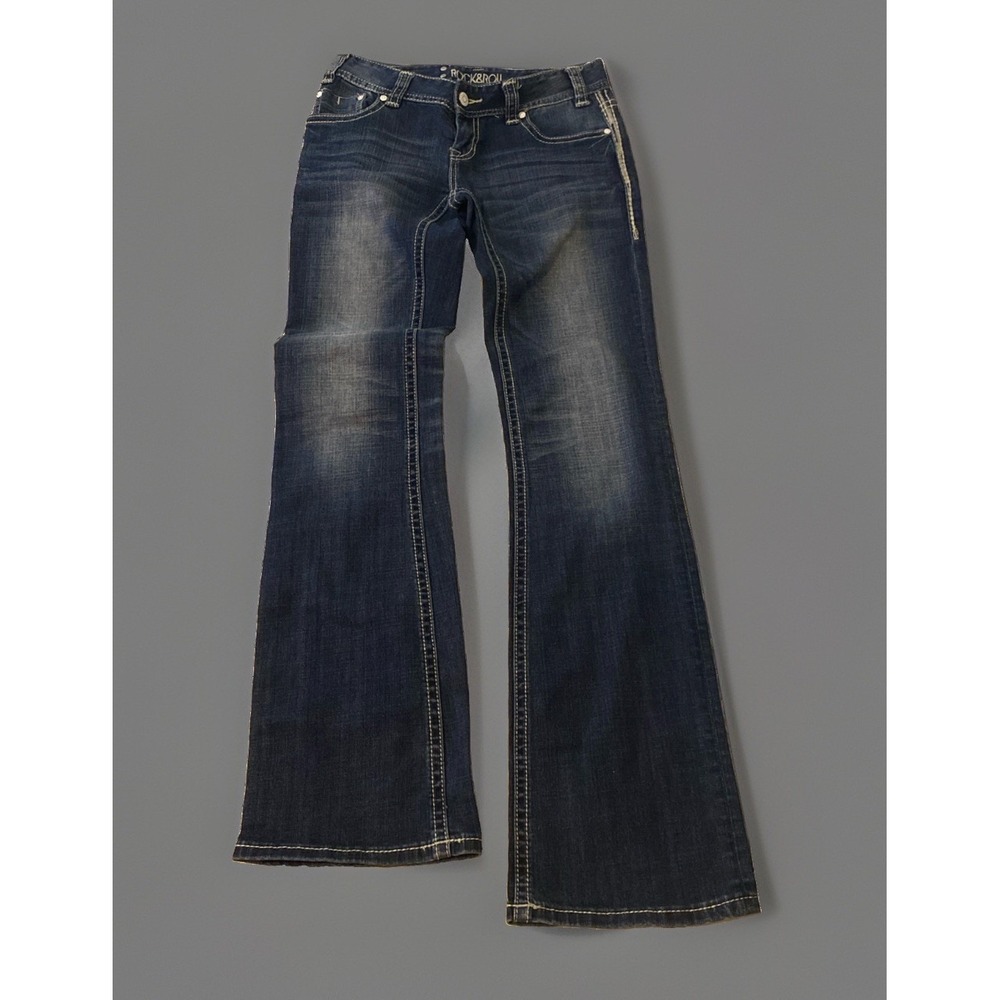 Rock & Roll Jeans Women's 27 X 36 Original Low Rise Bootcut Dark Distressed